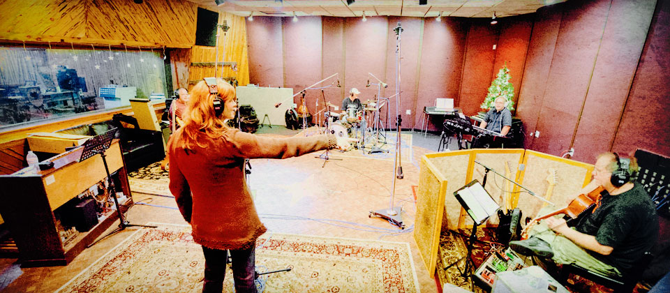 Mary James recording her Christmas release in August.